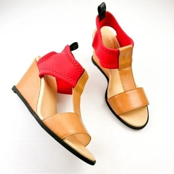 Maison Margiela MM6 Women's  size 10 Tan Red Leather Wedges Sandals Shoes