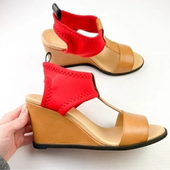 Maison Margiela MM6 Women's  size 10 Tan Red Leather Wedges Sandals Shoes