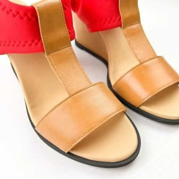 Maison Margiela MM6 Women's  size 10 Tan Red Leather Wedges Sandals Shoes