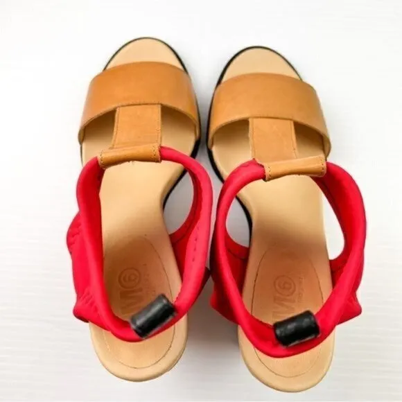 Maison Margiela MM6 Women's  size 10 Tan Red Leather Wedges Sandals Shoes
