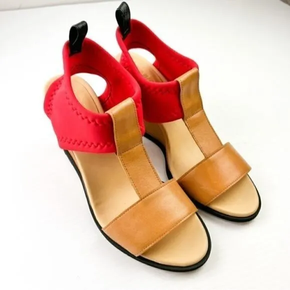 Maison Margiela MM6 Women's  size 10 Tan Red Leather Wedges Sandals Shoes