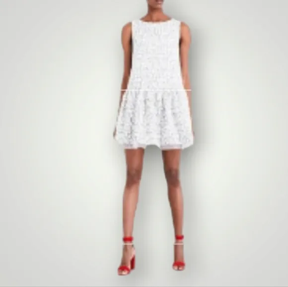 MAJE‎ Dress Womens Size 3 US Large    Reflet Embroidered In Blanc Boat Neck New
