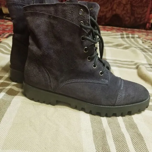 Manas gray suede lace-up combat  boots sz 8.5/9