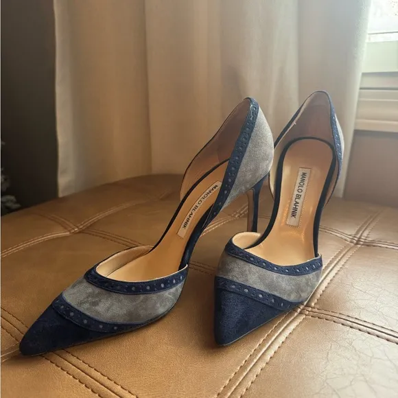 Manolo Blahnik Blue and Gray Elegant Heels