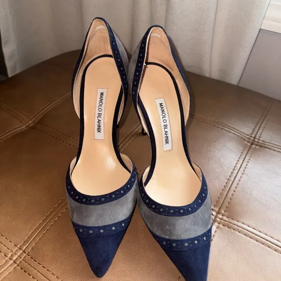 Manolo Blahnik Blue and Gray Elegant Heels