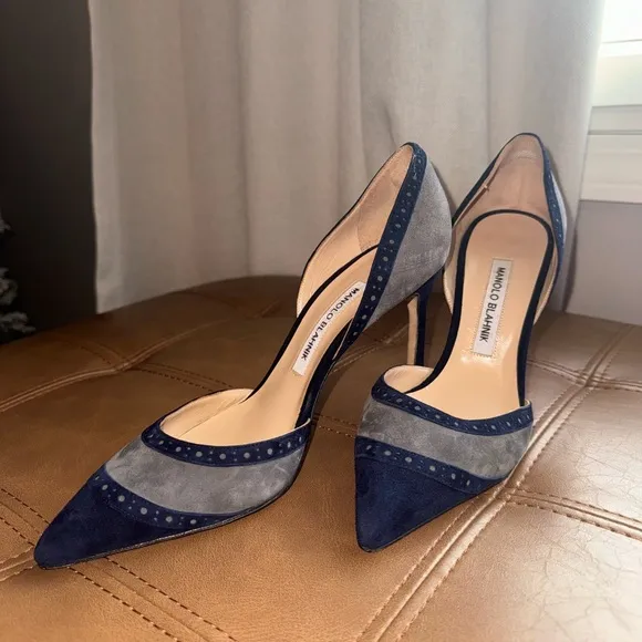 Manolo Blahnik Blue and Gray Elegant Heels