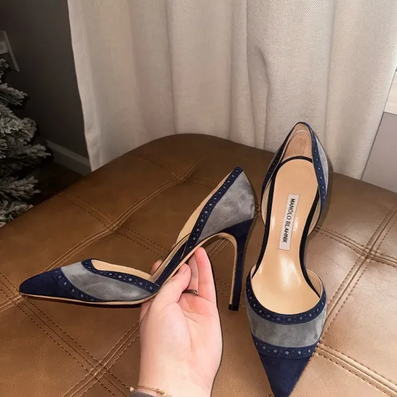 Manolo Blahnik Blue and Gray Elegant Heels
