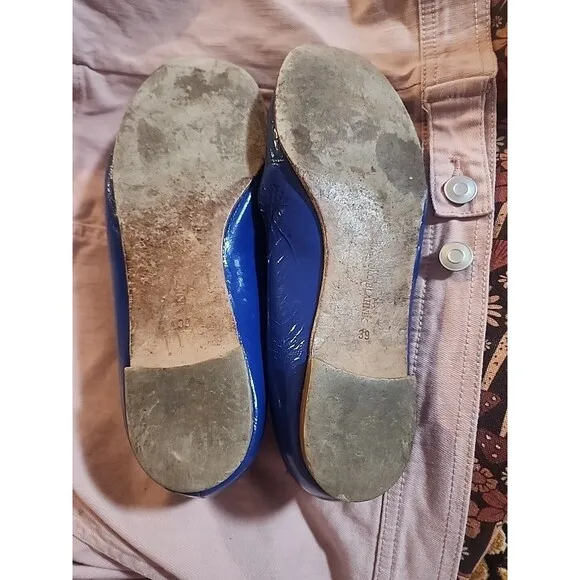 Manolo Blahnik Patent Blue Flats - Size 9 / 39