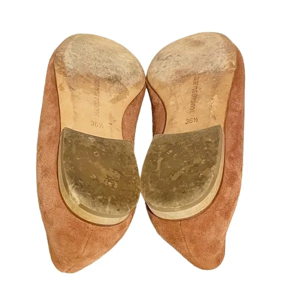 Manolo Blahnik Size 6.5 Dusty Pink Leather Suede Round Toe Rose Ballet Flats
