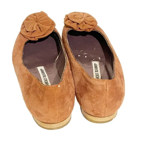 Manolo Blahnik Size 6.5 Dusty Pink Leather Suede Round Toe Rose Ballet Flats