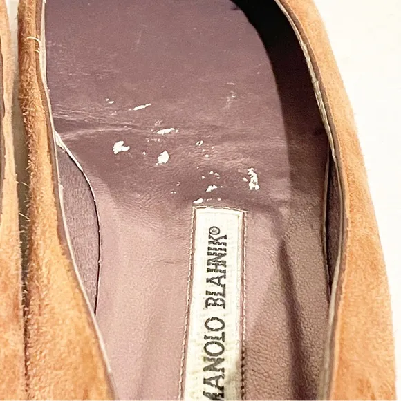 Manolo Blahnik Size 6.5 Dusty Pink Leather Suede Round Toe Rose Ballet Flats