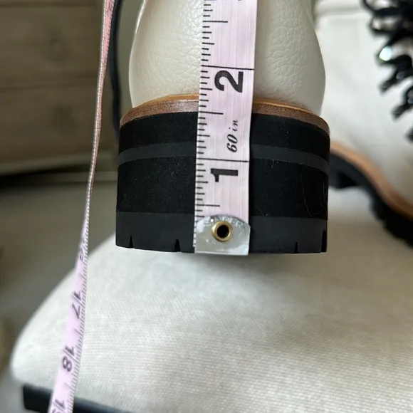 Marc Fisher Cream Pebbled Leather Lace-Up Combat Boots