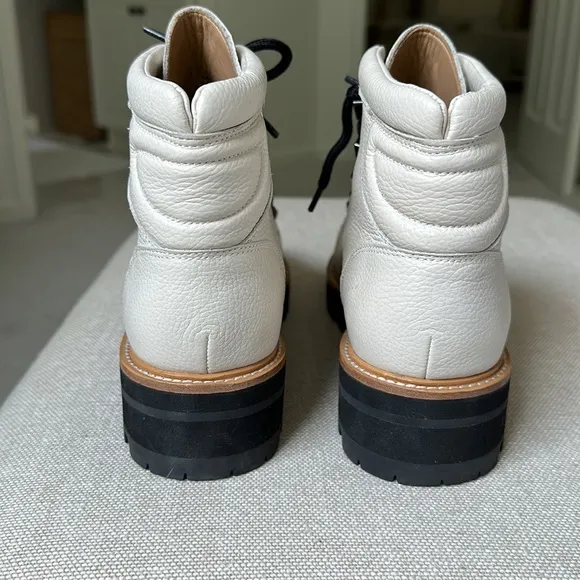 Marc Fisher Cream Pebbled Leather Lace-Up Combat Boots