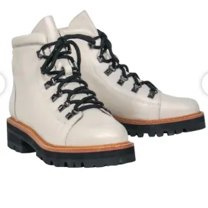 Marc Fisher Cream Pebbled Leather Lace-Up Combat Boots