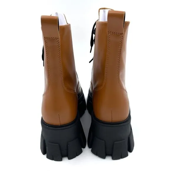Marc Fisher Happy Lug Boots Platform Brown Leather Lace Up Ankle Combat Sz 6.5