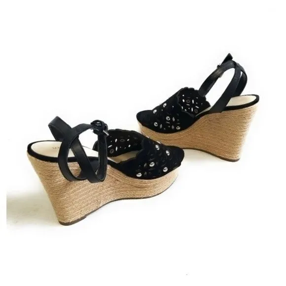 Marc Fisher Hata Black Suede Studded Chunky Platform Wedge Sandals Size 8.5