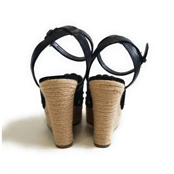 Marc Fisher Hata Black Suede Studded Chunky Platform Wedge Sandals Size 8.5