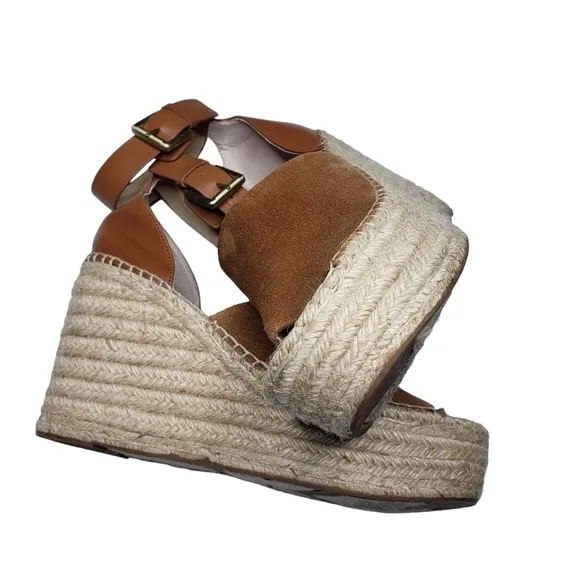Marc Fisher | Ladalyn Brown Genuine Suede Leather Espadrille Wedges Women's 11
