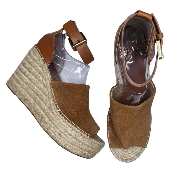 Marc Fisher | Ladalyn Brown Genuine Suede Leather Espadrille Wedges Women's 11