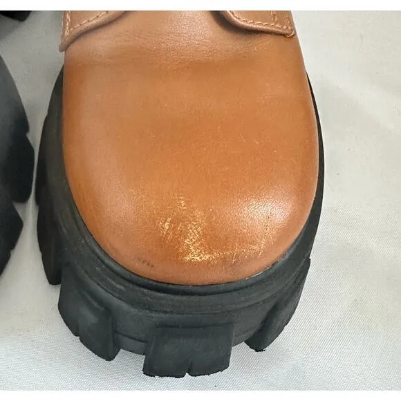 Marc Fisher LTD Happy Leather Boots Lace up Combat Tan Size 5.5