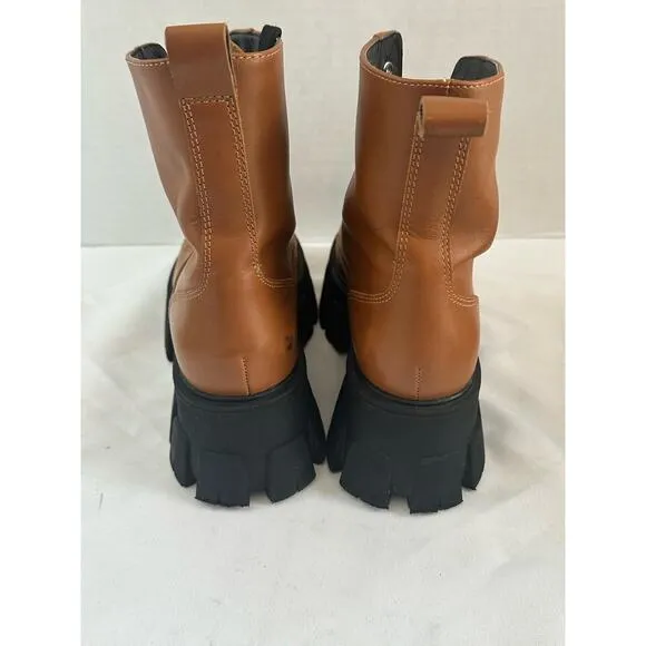 Marc Fisher LTD Happy Leather Boots Lace up Combat Tan Size 5.5