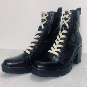 MARC FISHER LTD Lace Up Combat Boots Women 9 Black Chunky 3&quot; Lug Heel Moto VGUC