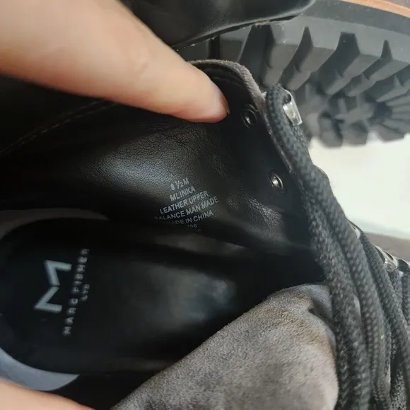Marc Fisher Mlinka Grey Combat Boots Lace Up chucky heel Suede Leather Hike moto