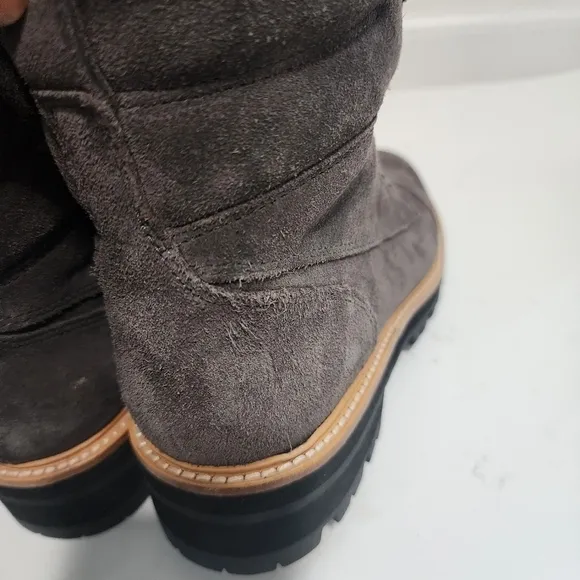 Marc Fisher Mlinka Grey Combat Boots Lace Up chucky heel Suede Leather Hike moto