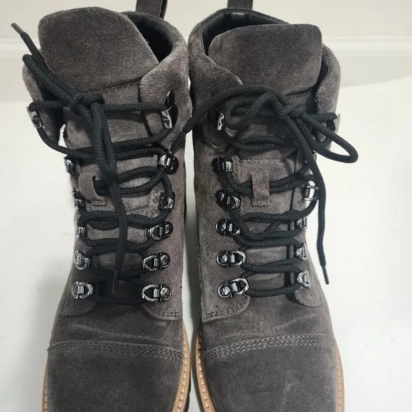 Marc Fisher Mlinka Grey Combat Boots Lace Up chucky heel Suede Leather Hike moto