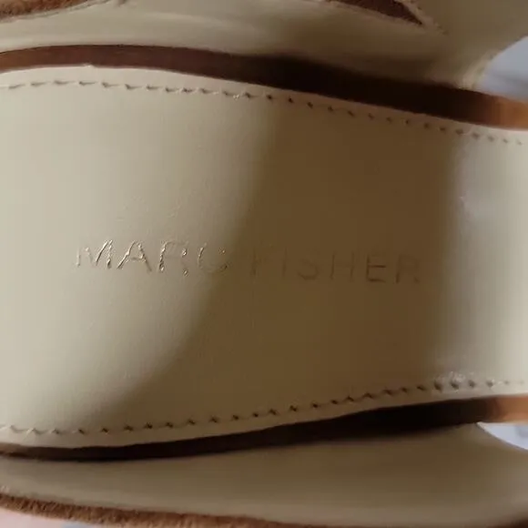 Marc Fisher Tawny Tan Suede Platform Sandal Slip On Shelbee Wedges Size 7.5