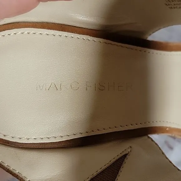 Marc Fisher Tawny Tan Suede Platform Sandal Slip On Shelbee Wedges Size 7.5