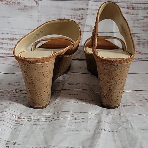 Marc Fisher Tawny Tan Suede Platform Sandal Slip On Shelbee Wedges Size 7.5