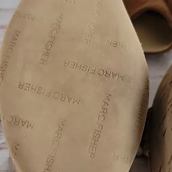 Marc Fisher Tawny Tan Suede Platform Sandal Slip On Shelbee Wedges Size 7.5