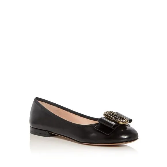 MARC JACOBS Womens Black Double J Interlock Toe Slip On Leather Ballet Flats 36