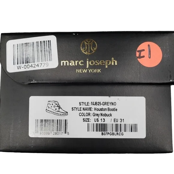 Marc Joseph | NIB Houston Bootie Grey Nobuck Leather Lace Up Boots Boy's 13