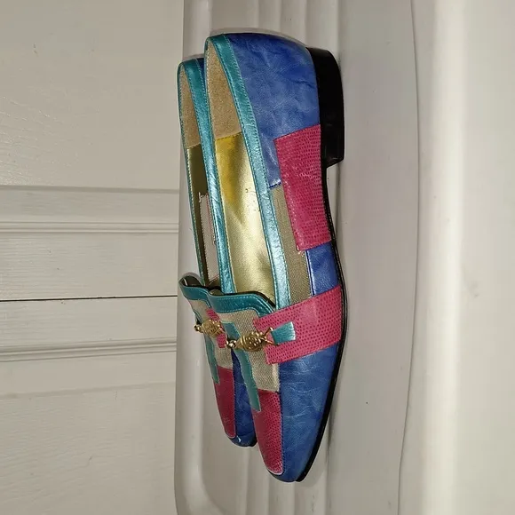 Margaret J patchwork leather slip-on flats gold fish accents - 7 ½