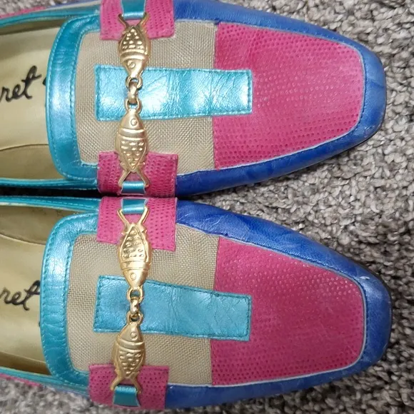 Margaret J patchwork leather slip-on flats gold fish accents - 7 ½