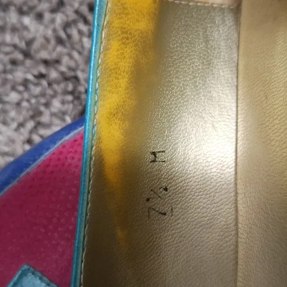 Margaret J patchwork leather slip-on flats gold fish accents - 7 ½