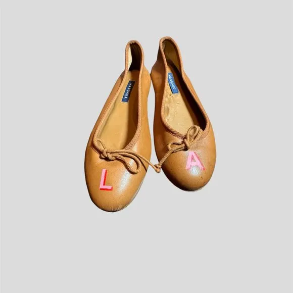 margaux EUR 37 US 7 tan demi saddle nappa round toe flats