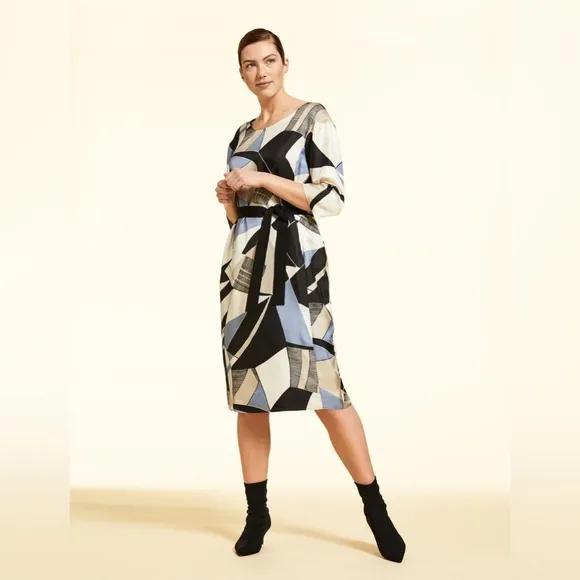 Marina Pinaldi Geometric Abstract Silk Twill Midi Dress Sz US 16 Lagenlook