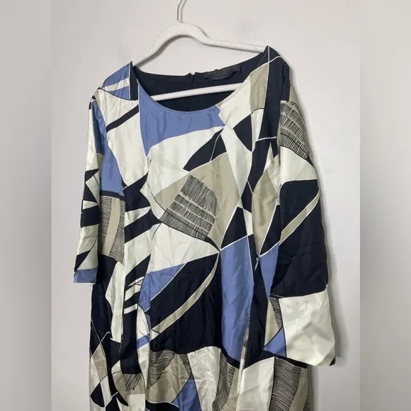 Marina Pinaldi Geometric Abstract Silk Twill Midi Dress Sz US 16 Lagenlook