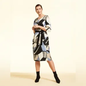 Marina Pinaldi Geometric Abstract Silk Twill Midi Dress Sz US 16 Lagenlook