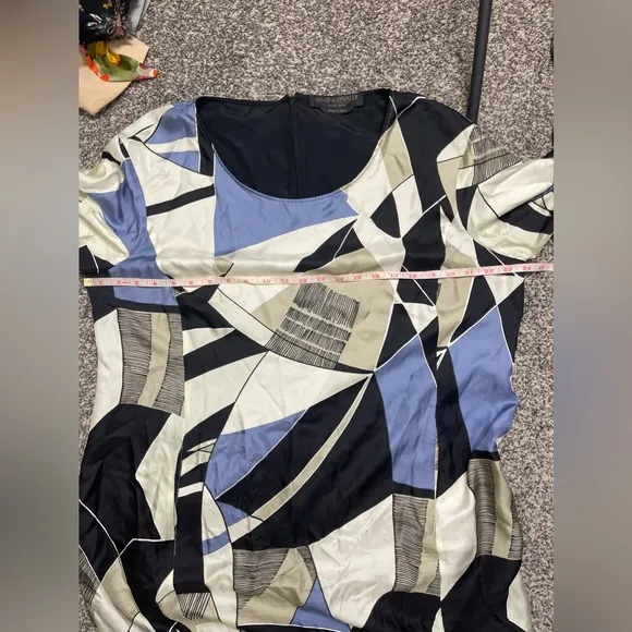 Marina Pinaldi Geometric Abstract Silk Twill Midi Dress Sz US 16 Lagenlook