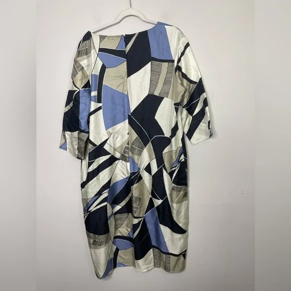 Marina Pinaldi Geometric Abstract Silk Twill Midi Dress Sz US 16 Lagenlook