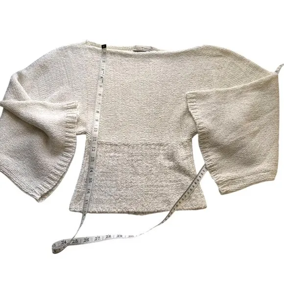 Marisa Minicucci Women Cropped Fitted Boat Neck White Bell Sleeves Sweater Sz S
