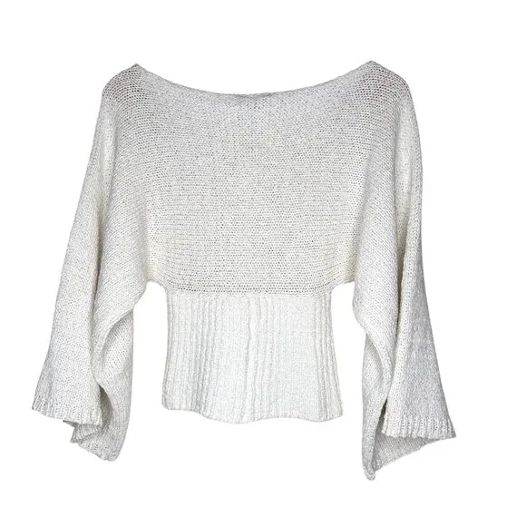 Marisa Minicucci Women Cropped Fitted Boat Neck White Bell Sleeves Sweater Sz S