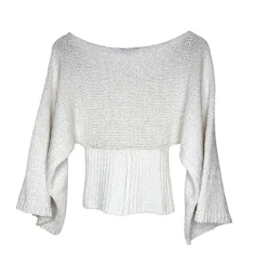 Marisa Minicucci Women Cropped Fitted Boat Neck White Bell Sleeves Sweater Sz S