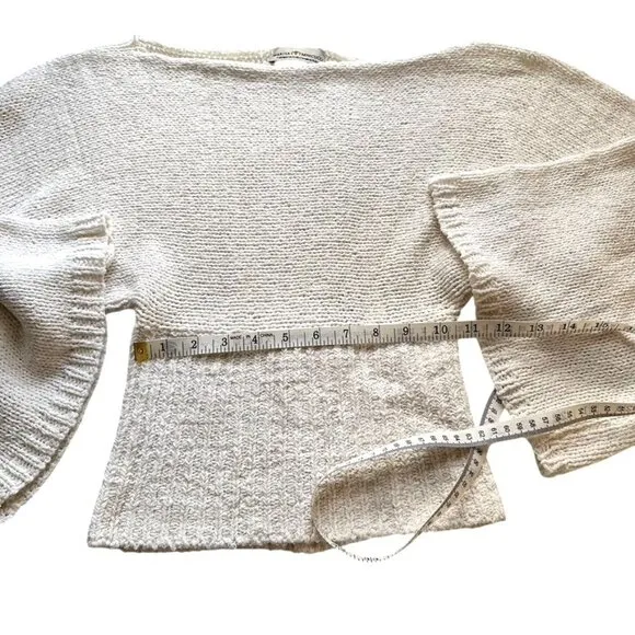 Marisa Minicucci Women Cropped Fitted Boat Neck White Bell Sleeves Sweater Sz S