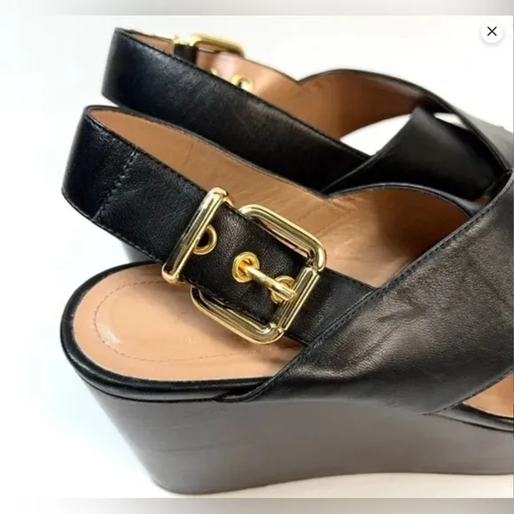 Marni Black Leather Crisscross Wedges Platform With Buckle Sandal Size 39​​