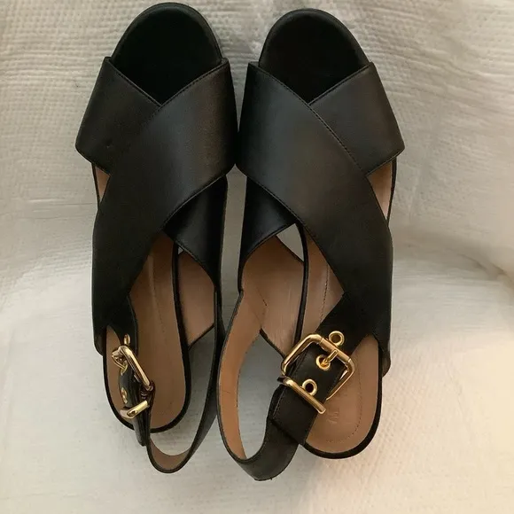 Marni Black Leather Crisscross Wedges Platform With Buckle Sandal Size 39​​